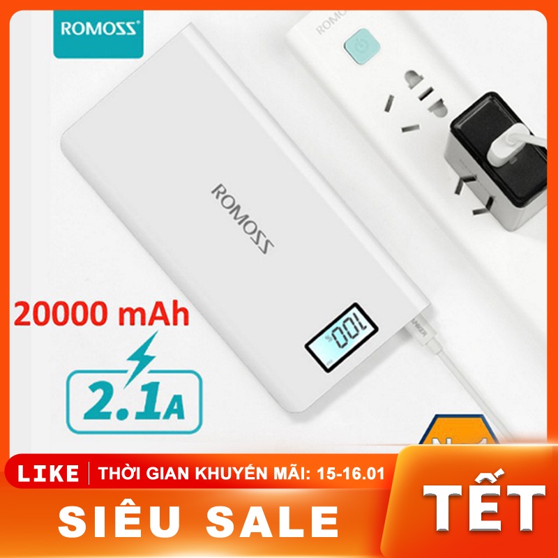 Pin sạc dự phòng Romoss Simple 20 20.000mAh - Tích hợp màn hình LCD - Hàng chính hãng [CDB100010]