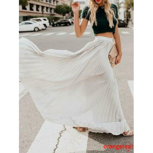 Chân Váy Chiffon Dài Xếp Ly Lưng Cao Thời Trang Cho Nữ