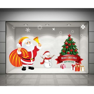 Decal Noel ông già Noel và dây treo trang trí Lala dán kính, tường cao cấp có keo sẵn dễ dàng tháo dán