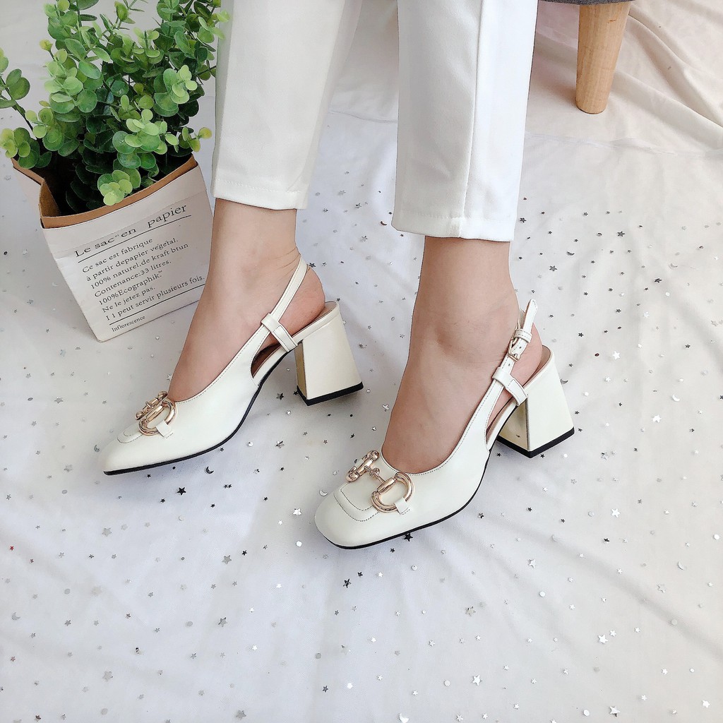 GIÀY SANDAL GÓT NỮ SLINGBACK KHUY NGANG 7P FULL BOX