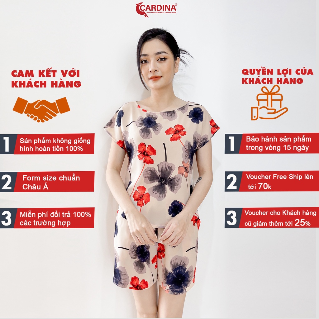 Đồ Bộ Nữ 𝐂𝐀𝐑𝐃𝐈𝐍𝐀 Chất Lụa Mango Cao Cấp Áo Cộc Tay Quần Đùi Họa Tiết Hoa 2MF04.