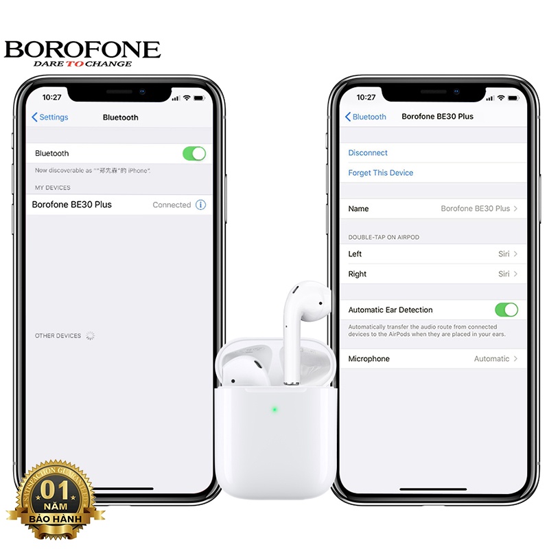 Tai nghe TWS Borofone BE30 Plus có Pop Up, hỗ trợ đổi tên, định vị, cảm ứng đa điểm, bluetooth v5.0