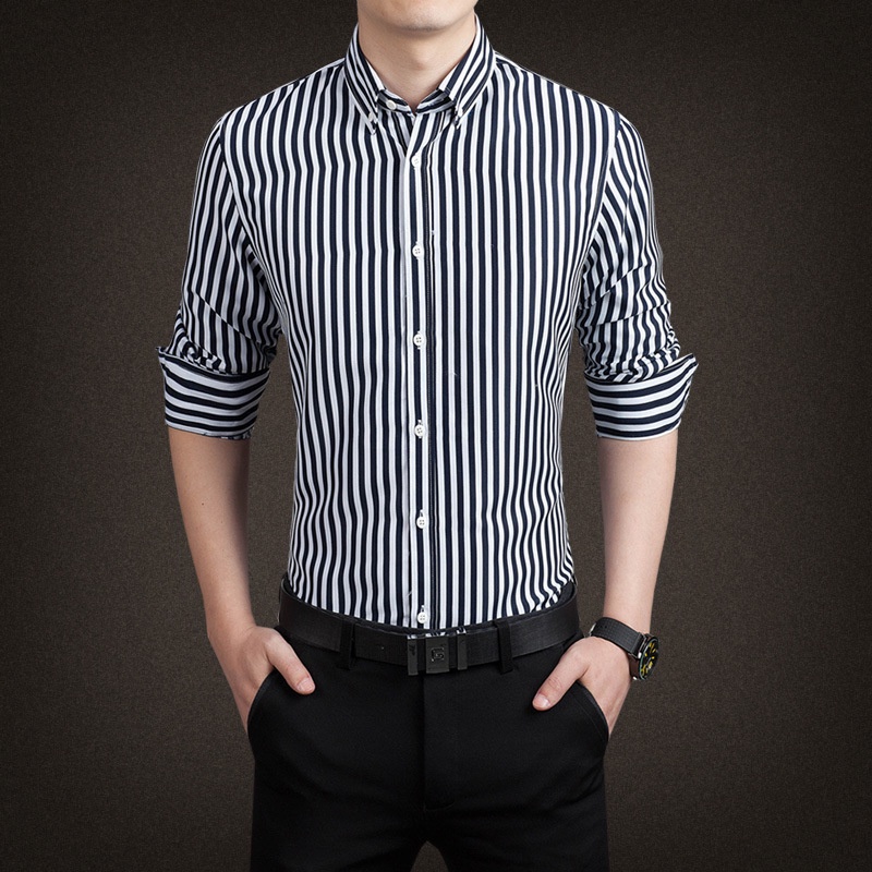 Áo Sơ Mi Nam Kẻ Sọc Lịch Lãm, Sang Trọng, Vải Xuất Mát Mịn Không Nhăn Không Bai Xù  VNICESTORE