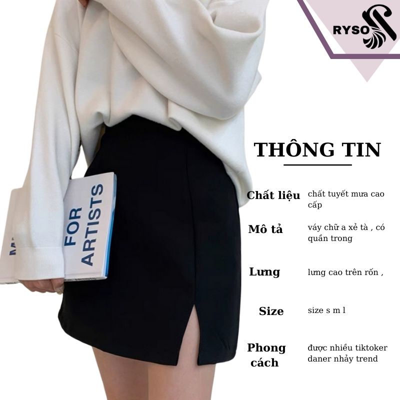 Chân váy chữ A xẻ 1 bên RYSO dáng ngắn lưng cao thanh lịch ( có quần trong )
