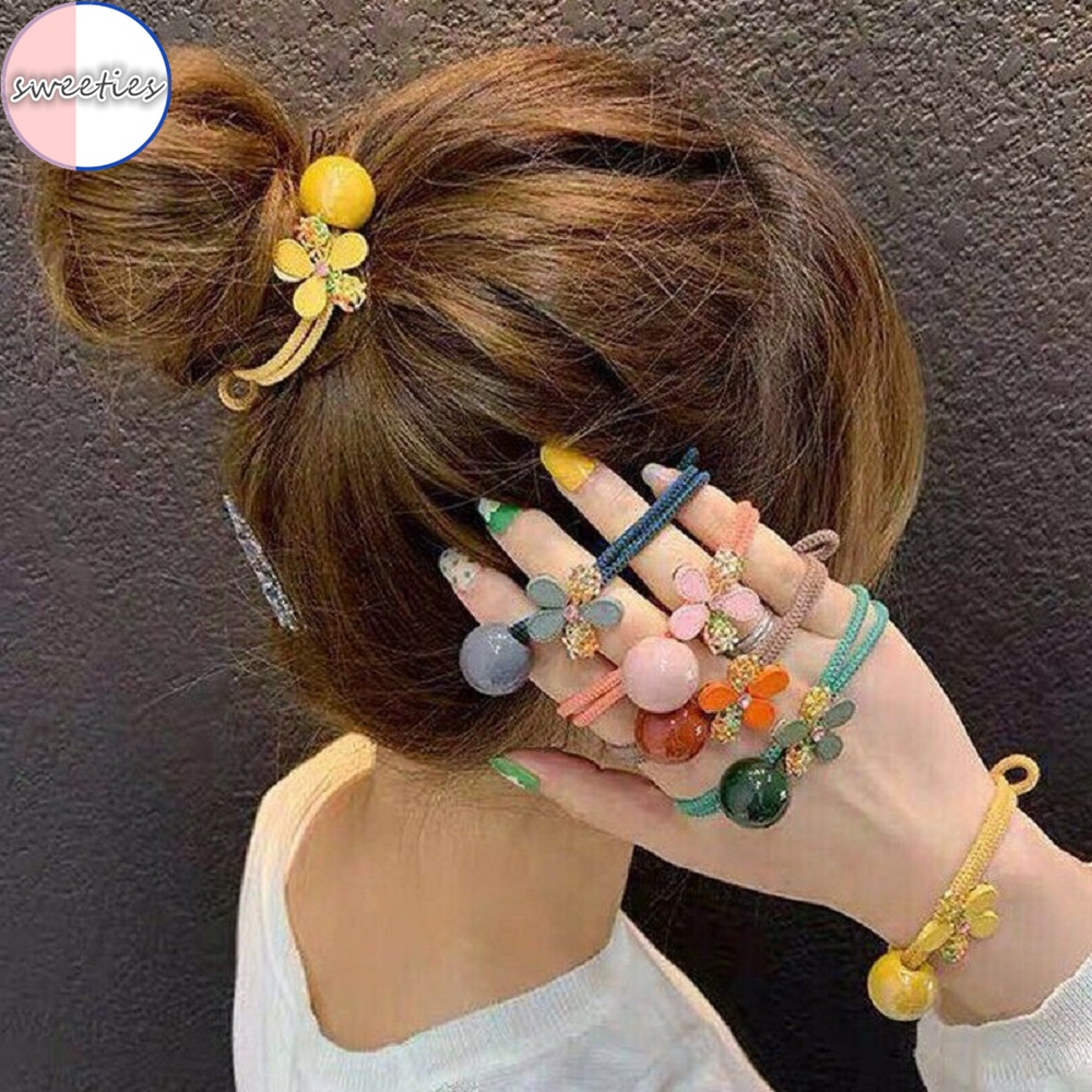 Dây Buộc Tóc Co Giãn Đính Hoa Xinh Xắn Cho Nữ