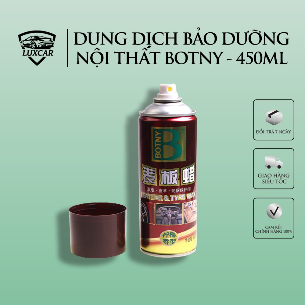 Dung dịch bảo dưỡng nội thất BOTNY Leather & Tyre, chai xịt làm sạch và dưỡng bóng da ghế,taplo, lốp xe - 450ml