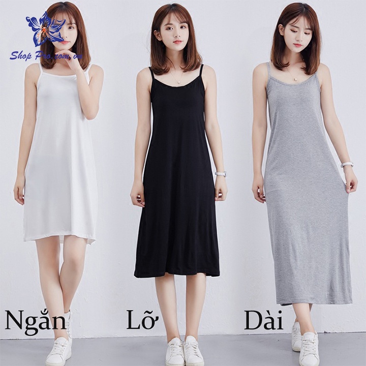 Váy ngủ hai dây cổ tròn chất thun cotton lạnh mềm mịn mát mùa hè SHOP PRO VJ