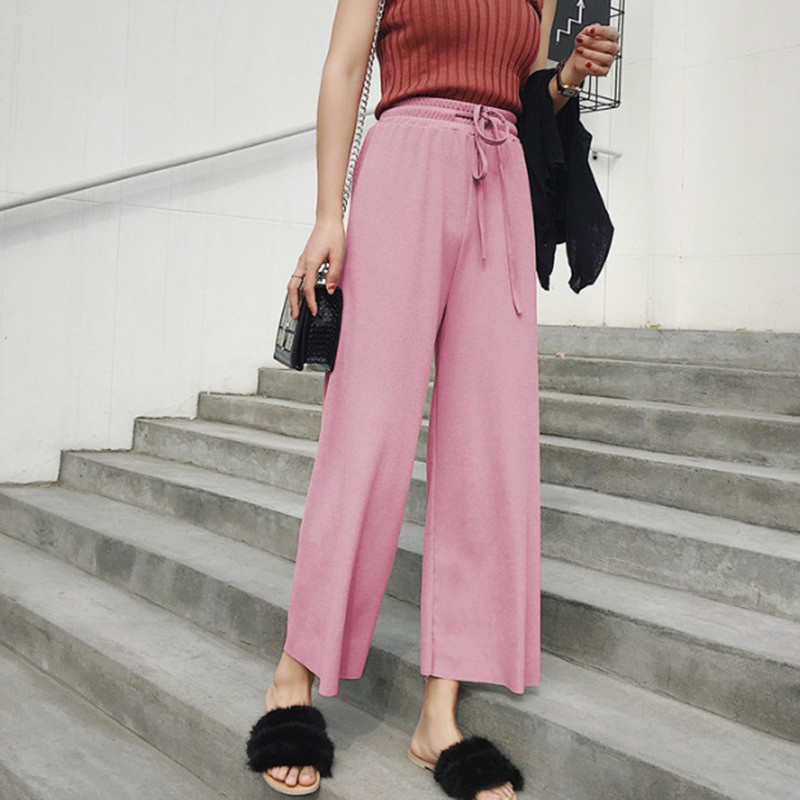 Quần ống rộng lưng cao co dãn cho nữ