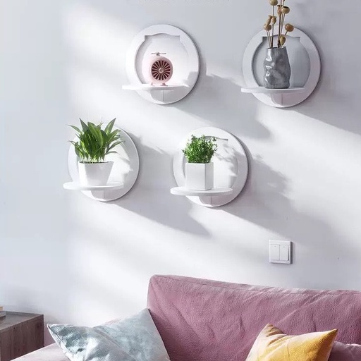 Kệ Treo Tường Trang Trí Đa Năng Hình Tròn Bằng Ván Gỗ Smartboard Màu Trắng Không Cần Khoan Tường