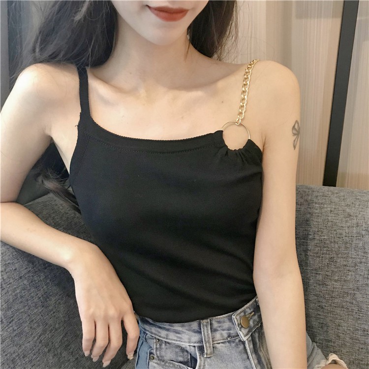 Áo Hai Dây Trơn Màu Phối Dây Xích Kim Loại Xinh Xắn Dành Cho Nữ | BigBuy360 - bigbuy360.vn