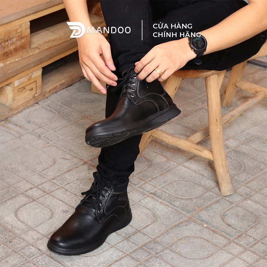Giày Boot Nam Cổ Lửng Tăng Chiều Cao Mandoo Da Bò Thật NB3 Màu Đen - Nâu