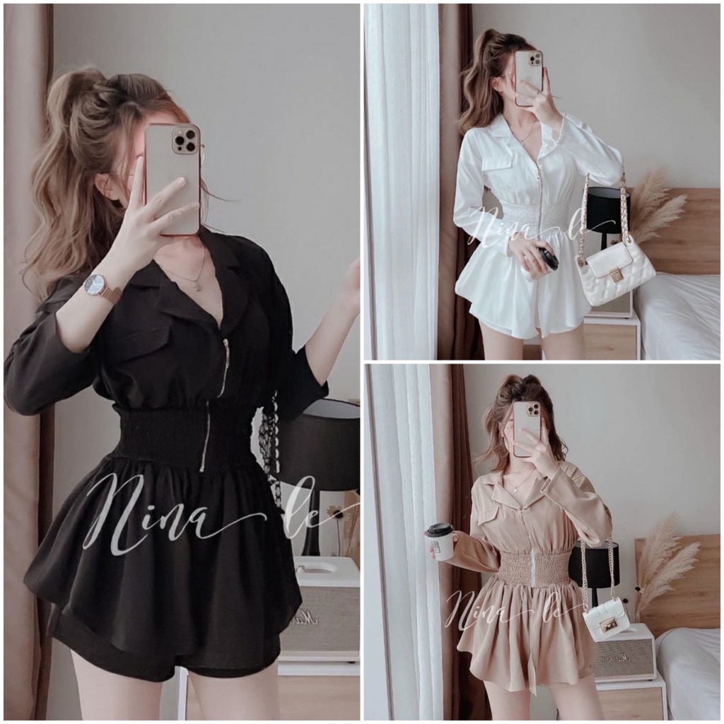 Set jum đồ nữ áo cổ vest chun eo, bộ đồ nữ công sở sang chảnh