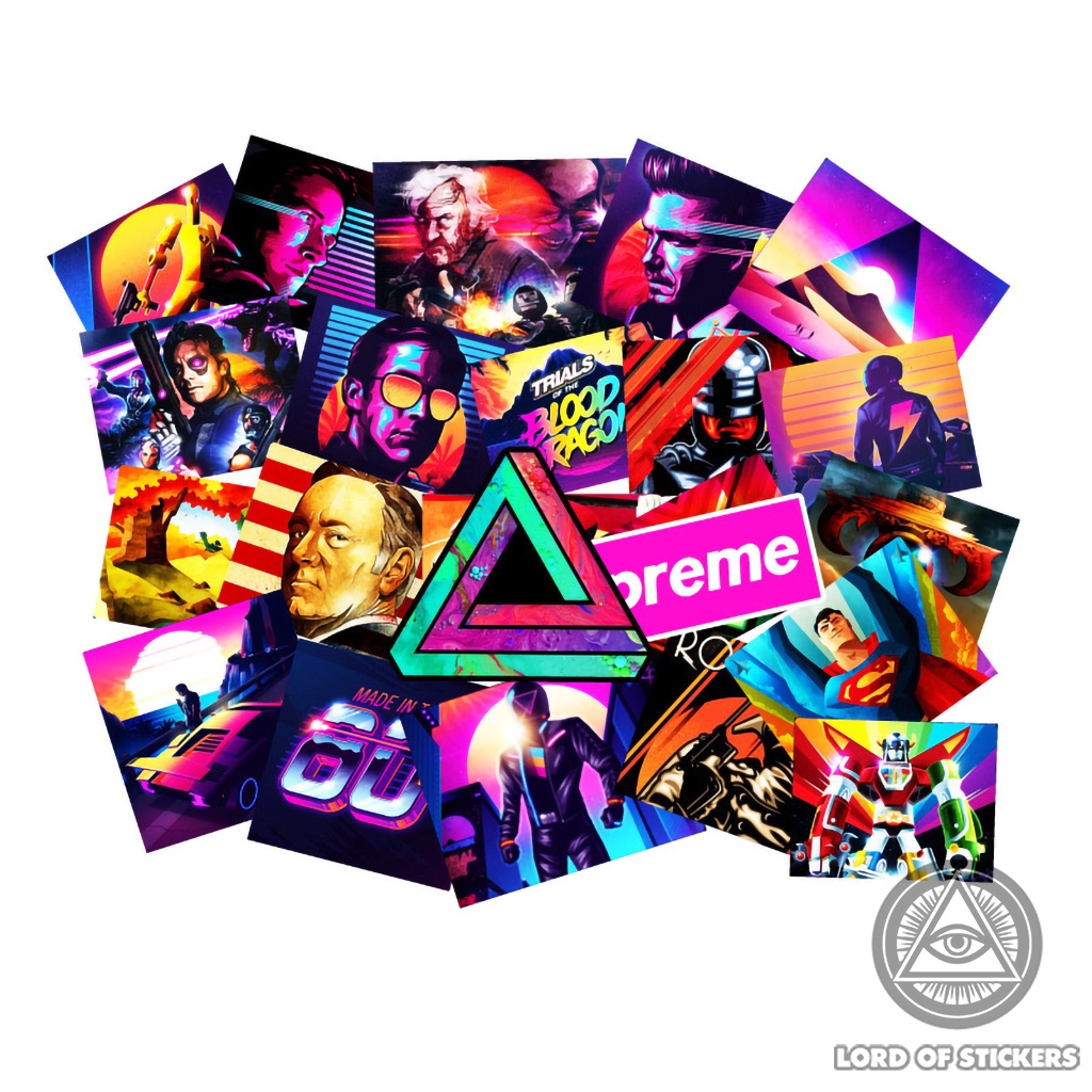 Set 52 Hình Dán Retro Vaporwave Sticker Graffiti Neon Vintage Chống Thấm Nước Trang Trí Mũ Nón Bảo Hiểm, Laptop, Xe, Sổ