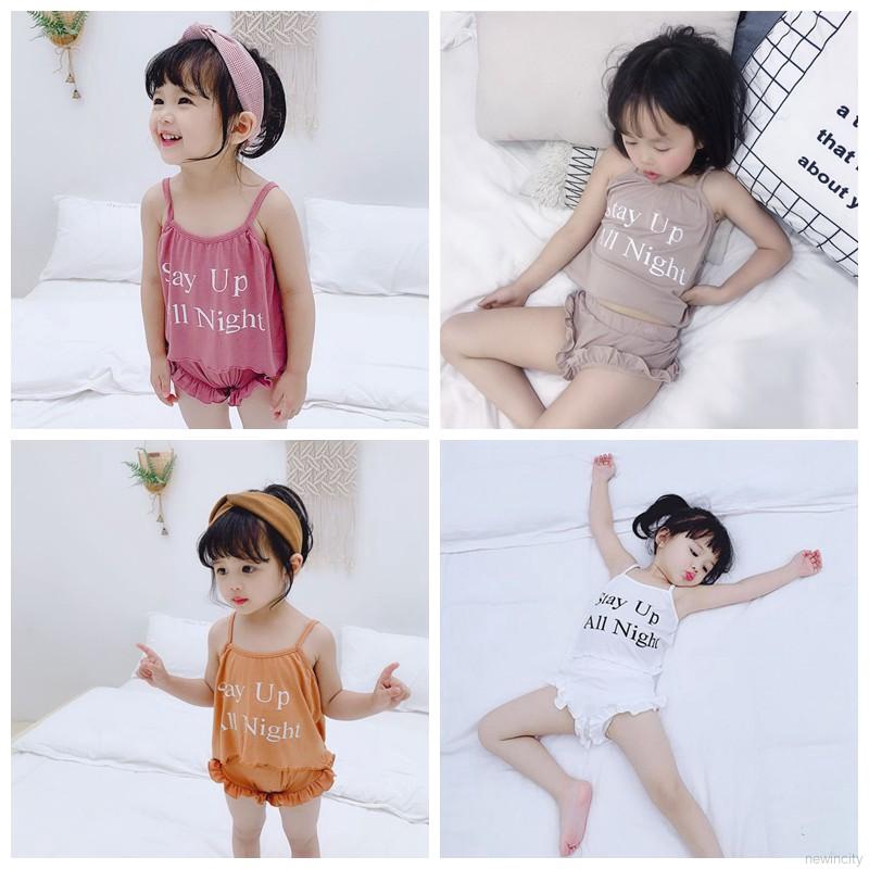 Set áo hai dây in chữ thời trang + quần đùi thời trang mùa hè dành cho bé gái