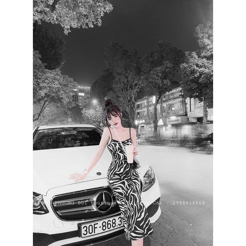 Đầm hai dây body vằn MPB dáng dài chất co dãn, Váy ôm nữ dự tiệc sang trọng hoạ tiết vằn siêu xinh | BigBuy360 - bigbuy360.vn