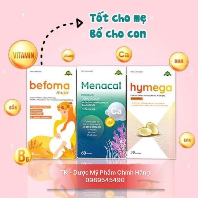 (COMBO BỘ 3) Sắt BEFOMA + Canxi MENACAL + DHA HYMEGA  Bổ Sung Sắt - Canxi - DHA, Vitamin Cho Mẹ Bầu Và Sau Sinh