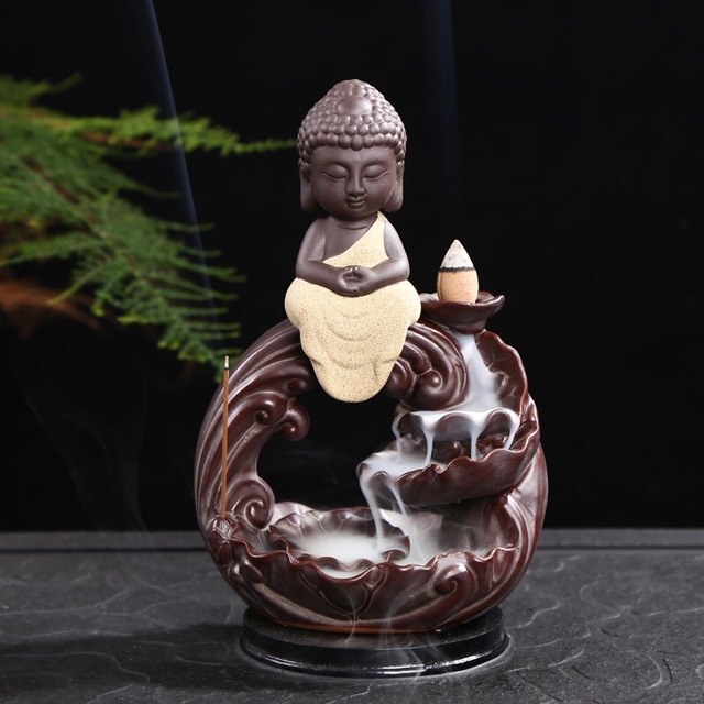 Thác khói trầm hương tặng 3 nụ trầm thác trầm hương thích ca phật bà phật địa tạng tọa thiền đài sen