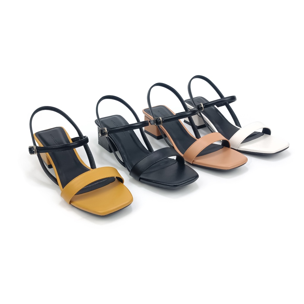 Giày Sandal cao gót đế vuông 3cm quai ngang phối màu MIX HADU C338