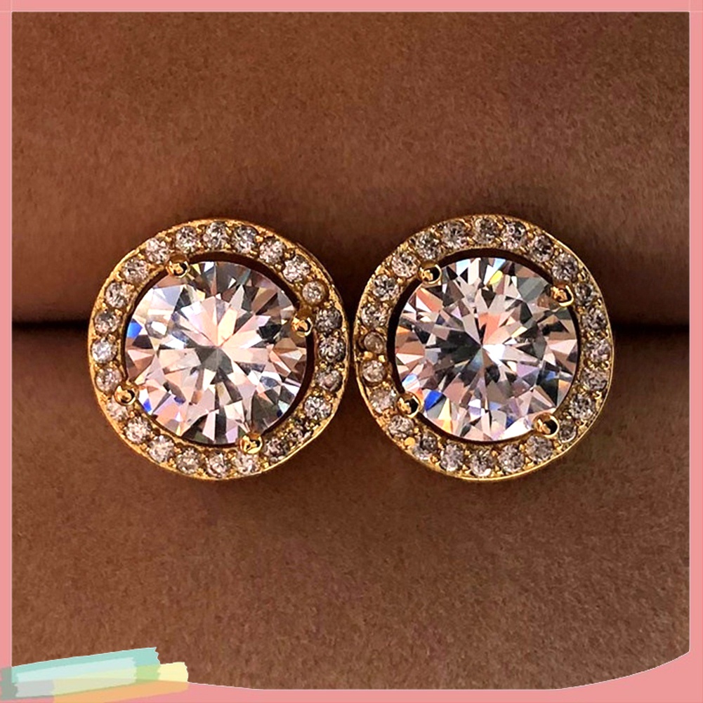 Bông Tai Hình Tròn Bằng Hợp Kim Đính Đá Sang Trọng Thời Trang Cho Nữ