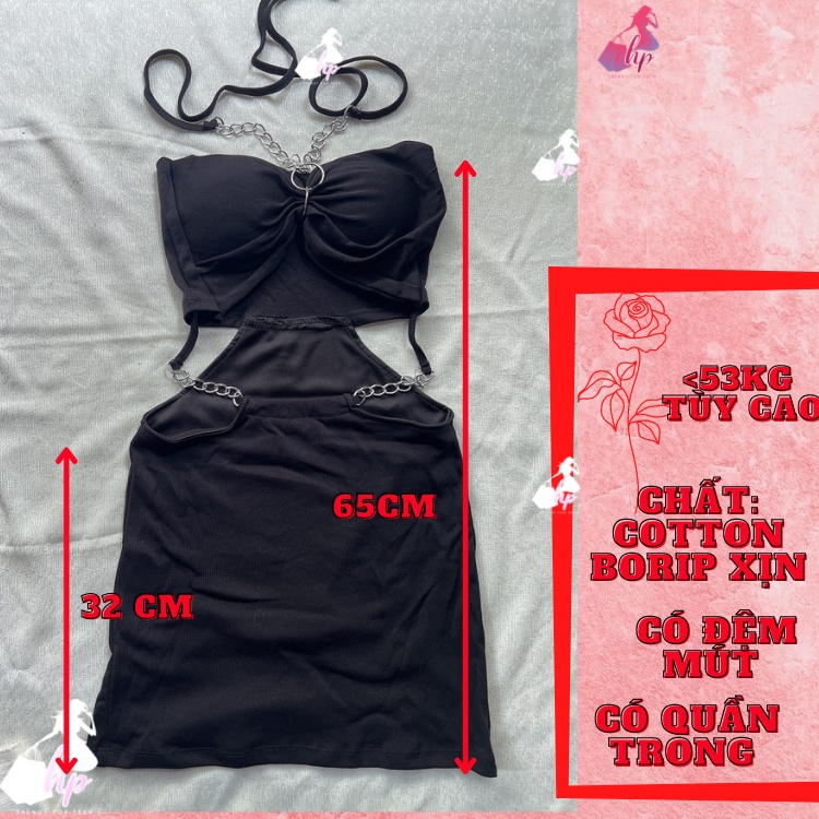 Váy cổ yếm sexy, đầm body cúp ngực hở eo dáng ngắn tôn dáng phối xích sang chảnh thun xịn kiểu dáng hàn quốc VD212