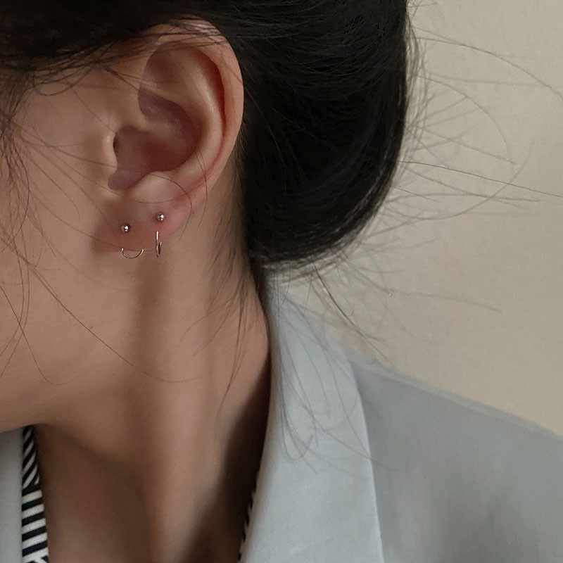 Đôi bông tai bạc sterling S925 kiểu Hàn Quốc hình tròn nhỏ đơn giản mới tối giản
