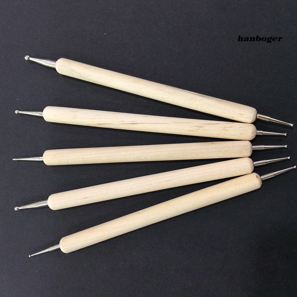 Set 5 Bút Gỗ 2 Đầu Tròn Chuyên Dụng Trang Trí Móng Nghệ Thuật