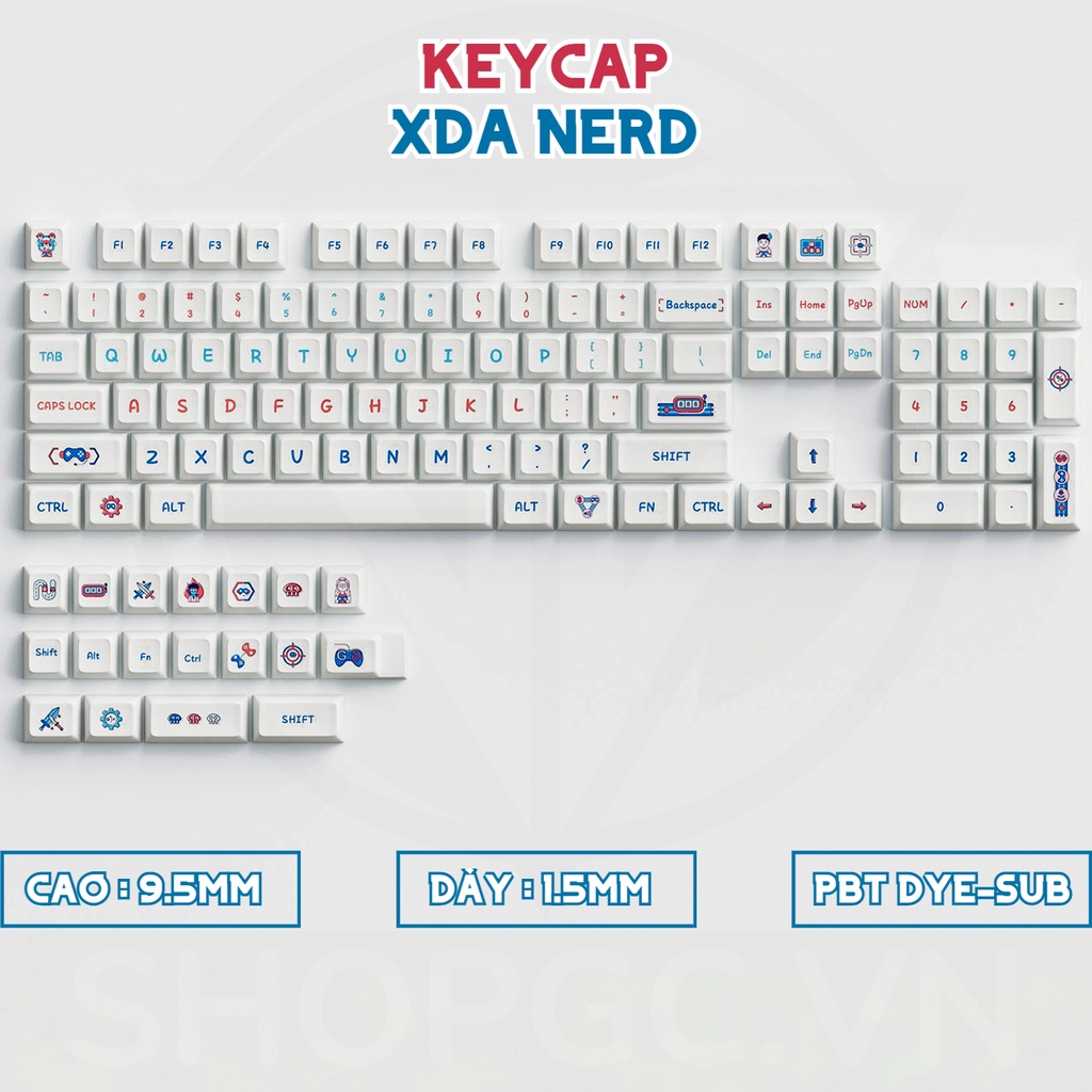 Keycap NERD 122 nút bàn phím cơ Profile XDA Thick PBT