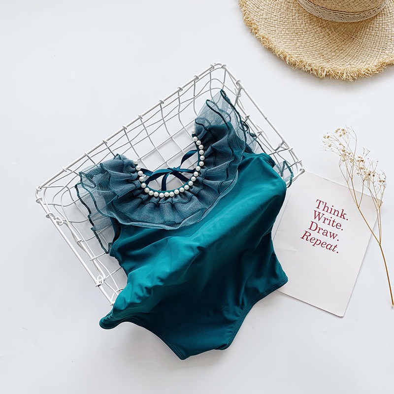 Bikini đồ bơi công chúa viền ren đính ngọc hàng quảng châu cao cấp cho bé gái