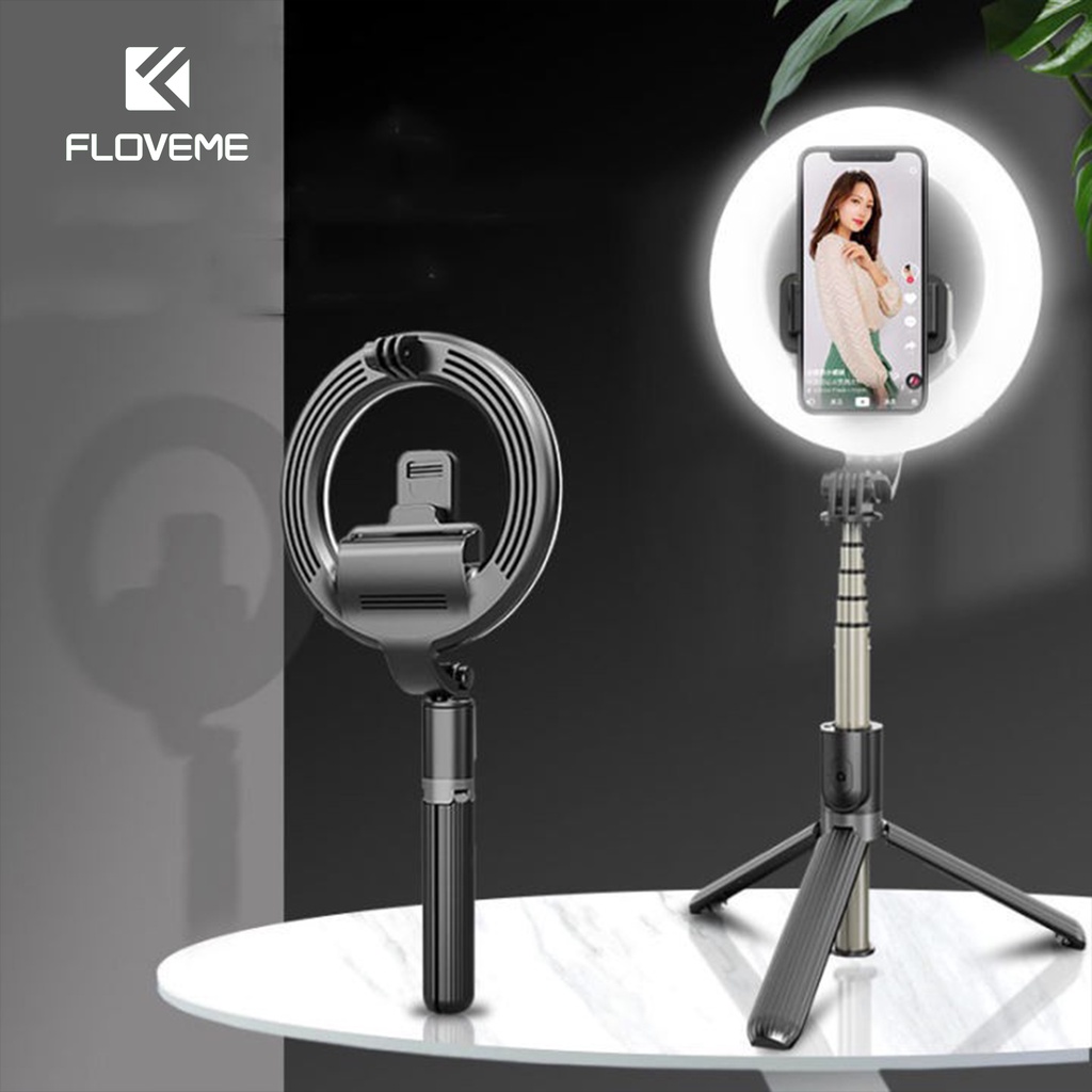 Gậy selfie Floveme -L07 kiêm giá đỡ hỗ trợ Live stream tích hợp vòng đèn Led, Bluetooth 4.0 tiện lợi, Pin 12000 mAh