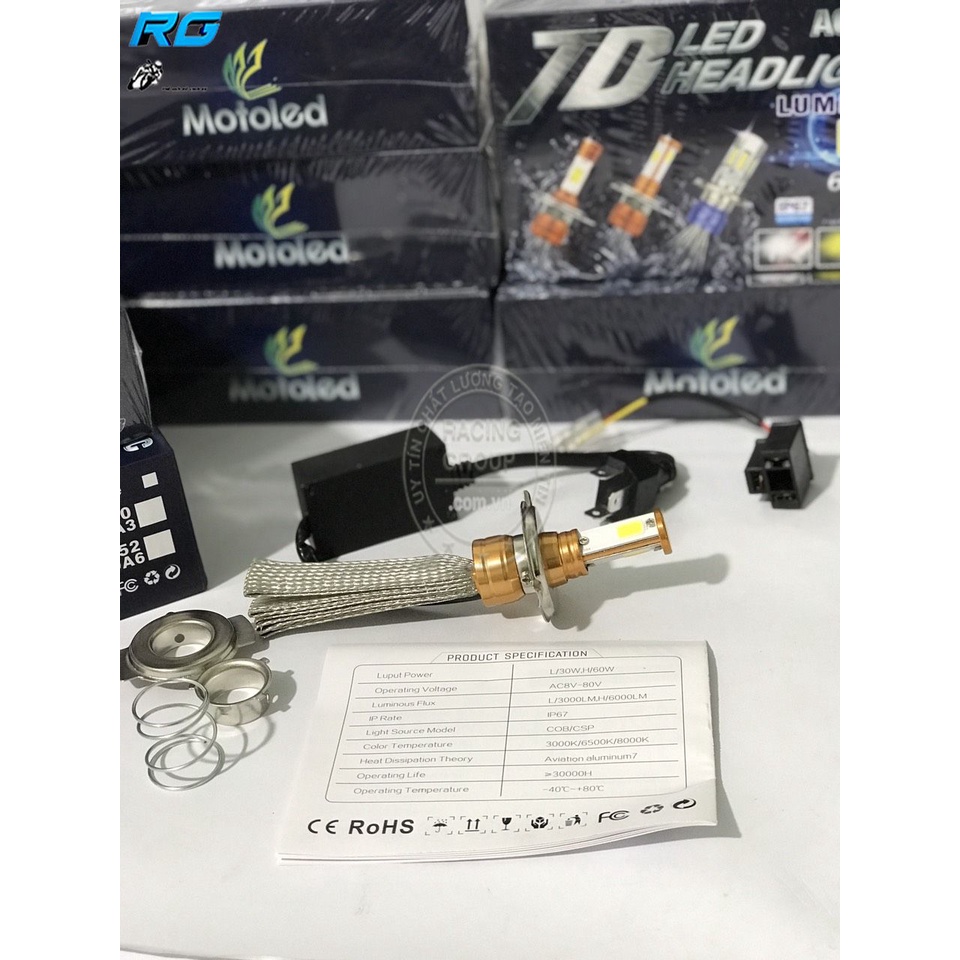 Đèn Pha Led Xe Máy Siêu Sáng H/60W L/30W Motoled Chống Nước IP67 5 Râu Tản Nhiệt Đủ Chân 2in1 T19 H4