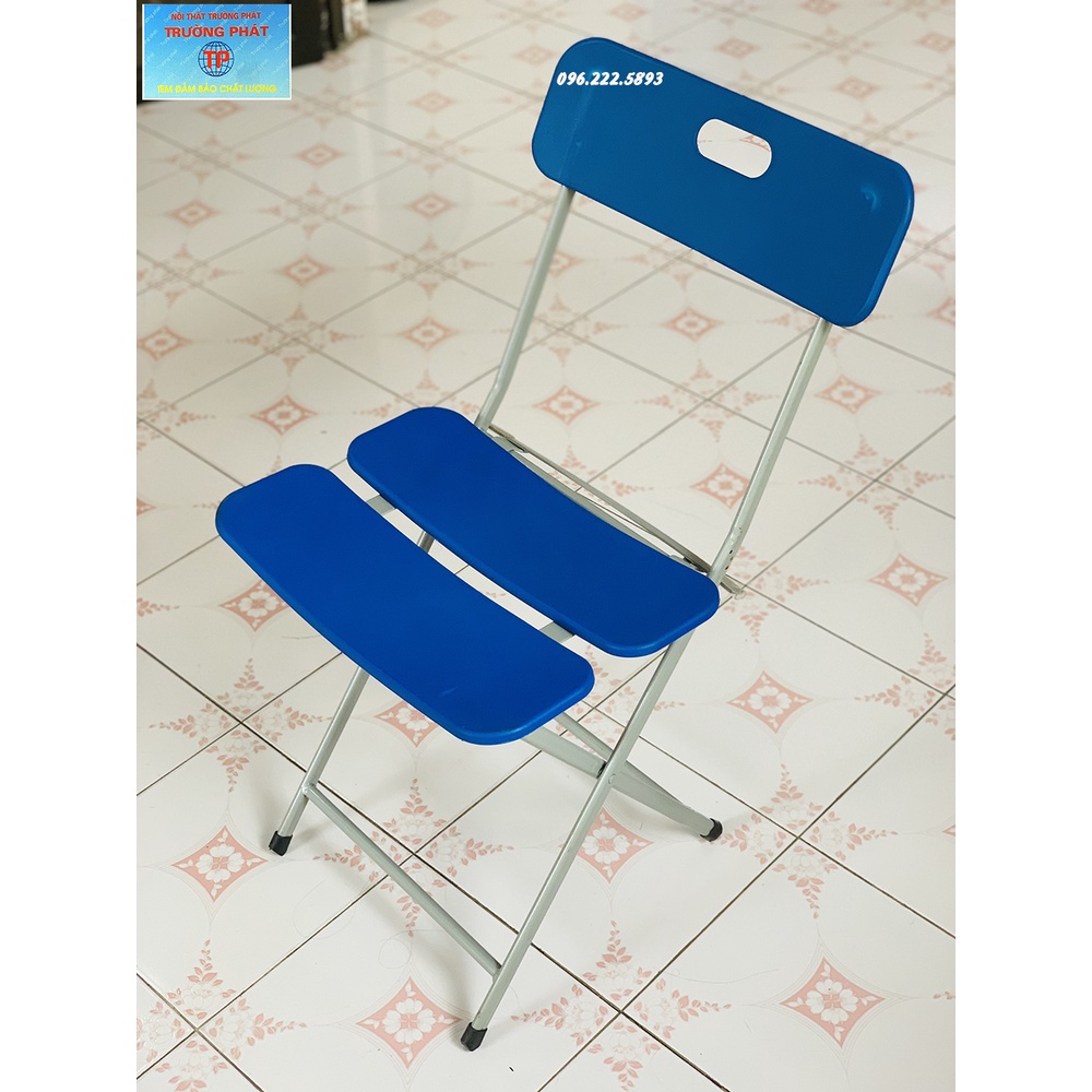 Ghế gấp 3 lá G03 Trường Phát màu XANH loại TỐT, khung sắt sơn tĩnh điện, mặt nhựa cao cấp, ghế xếp tiết kiệm không gian