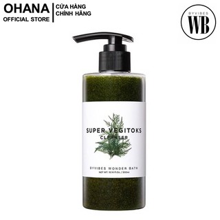 [Tặng Chai 30ml] Sữa Rửa Mặt Sủi Bọt Chiết Xuất Rau Củ Byvibes Wonder Bath Vegitoks Cleanser Green 300ml - Xanh Lá