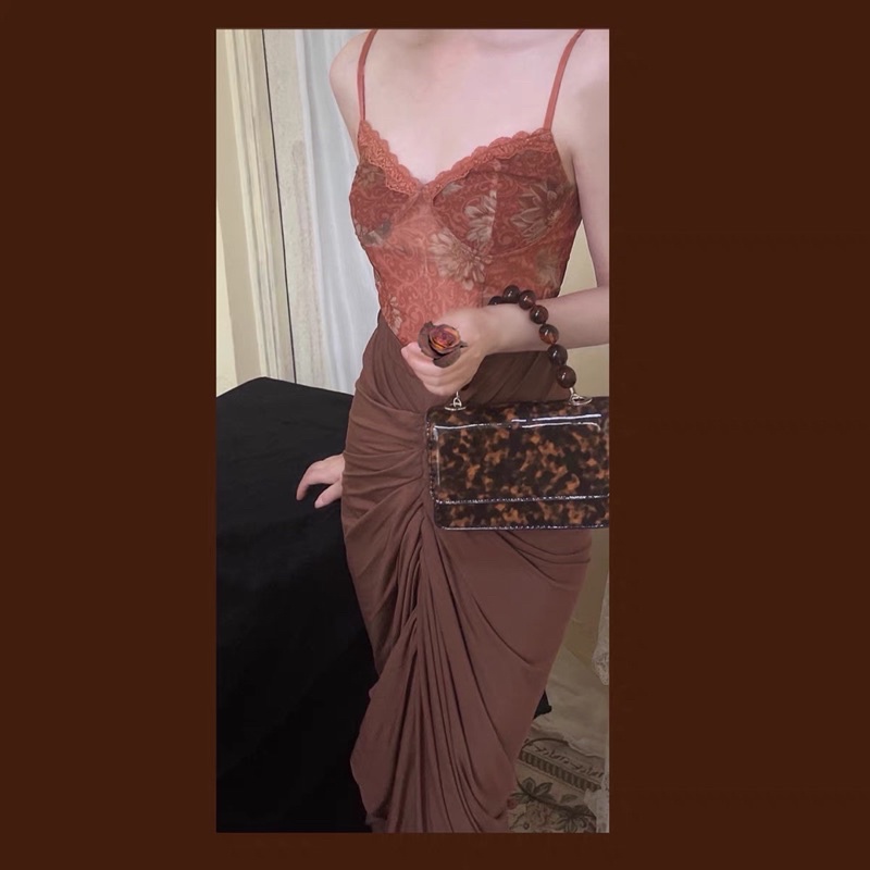 Chân váy lụa xẻ giữa cách điệu eo có video thật oder15n