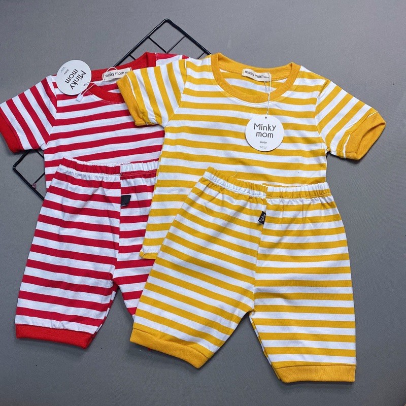 BỘ TAY NGẮN QUẦN ĐÙI SỌC THUN COTTON MINKYMOM