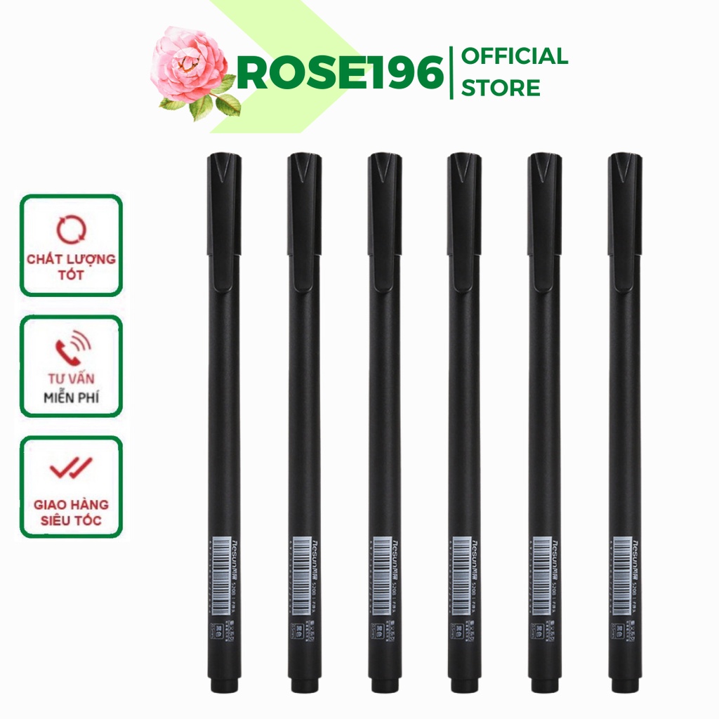 Bút bi mực gel ngòi 0.5mm màu đen ROSE196 mực đều nét chữ đẹp dụng cụ văn phòng phẩm