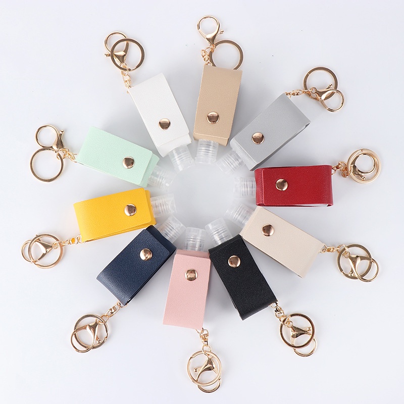 30ml Mini Silicone Hand Sanitizer Bottle Leather Holder with Dispenser Containers Spray Bottle