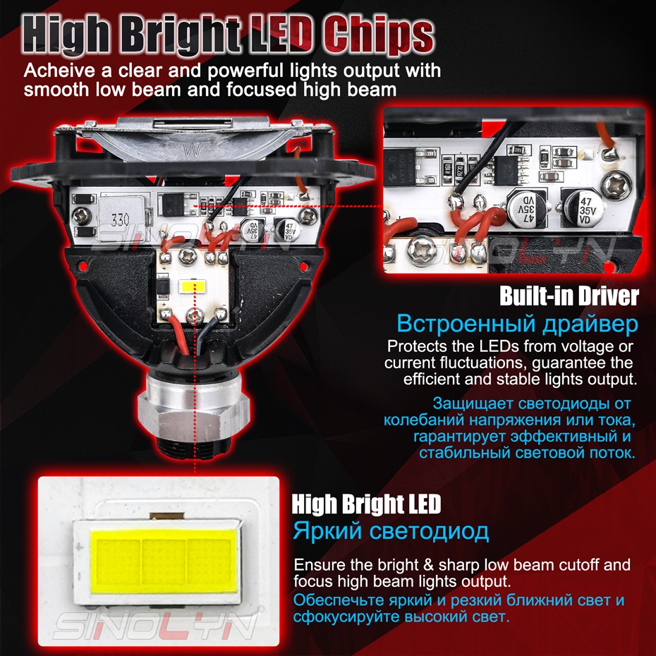 Đèn Pha Bóng LED H4 H7 H1 9005 9006 2.5 Inch 40W Cho Xe Hơi