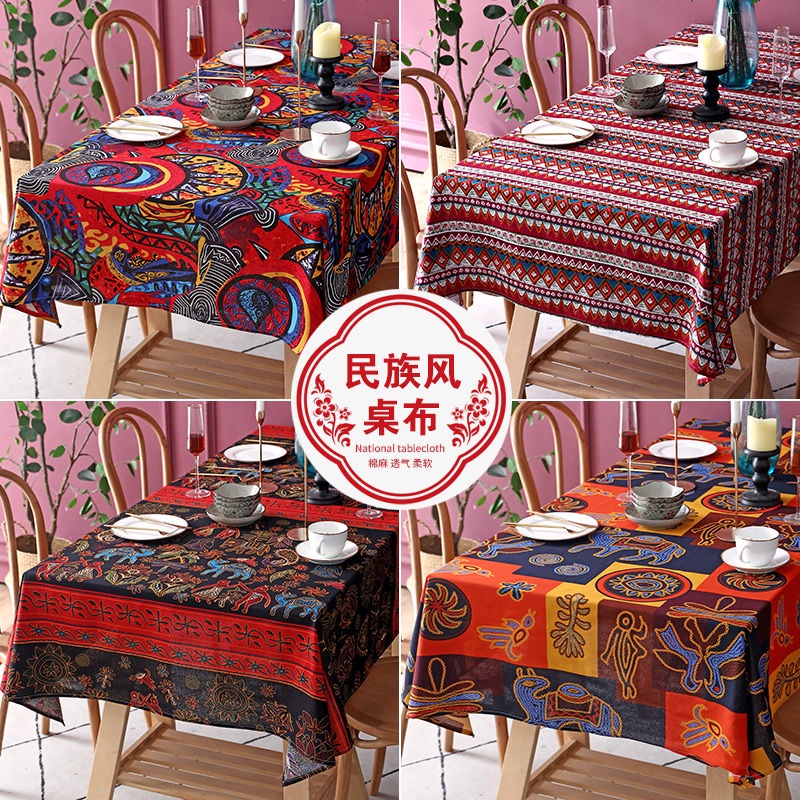 Khăn Trải Bàn Bằng Vải Cotton Và Lanh Hình Vuông Phong Cách Đông Nam Á