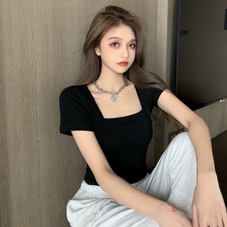 Áo thun croptop cổ vuông tay ngắn nữ  - Cherilon