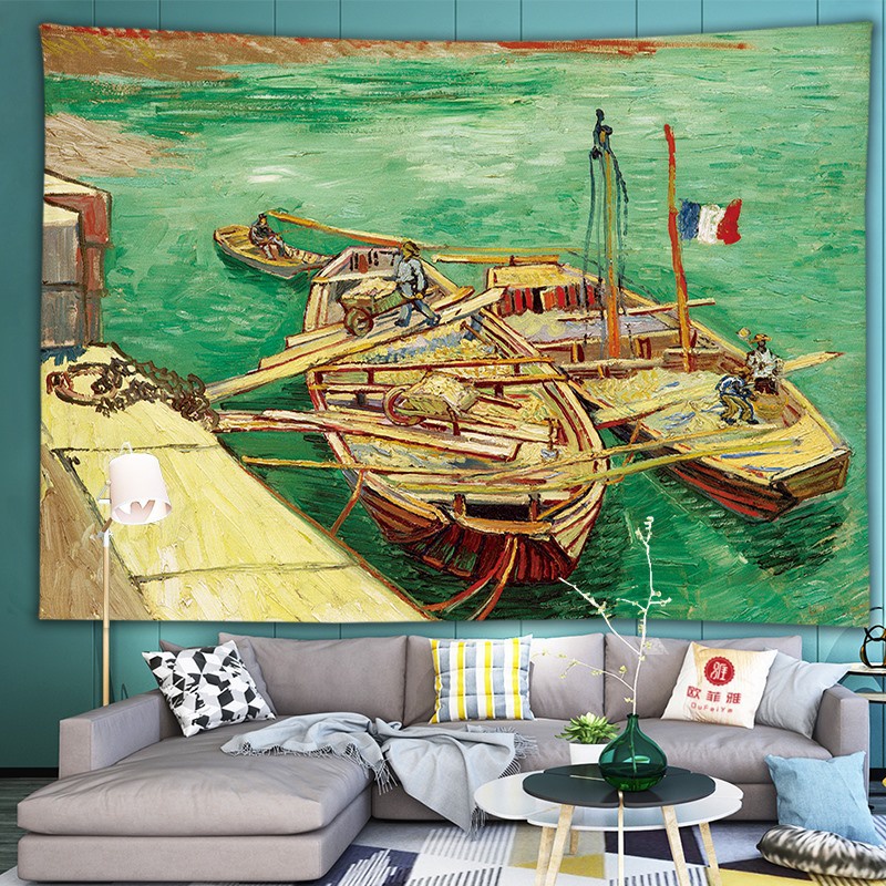 Thảm Treo Tường Họa Tiết Tranh Sơn Dầu Van Gogh Phong Cách Châu Âu