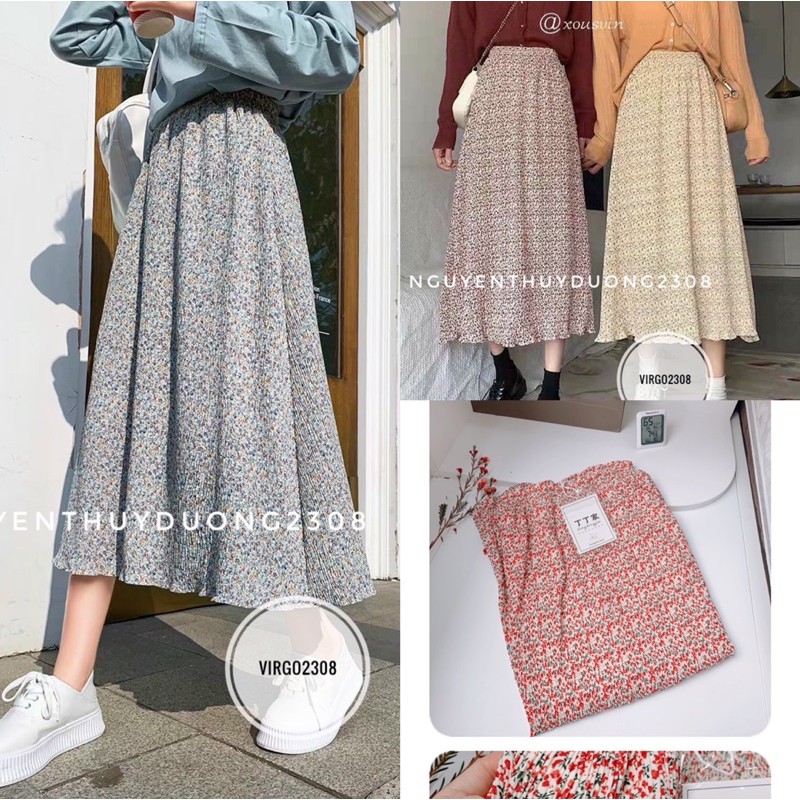 [ Mã FAGREEN55 giảm 10% tối đa 30K đơn 99K] [Ảnh thật/Sẵn]Chân váy hoa nhí midi nhăn Quảng Châu/Chân váy vintage | BigBuy360 - bigbuy360.vn