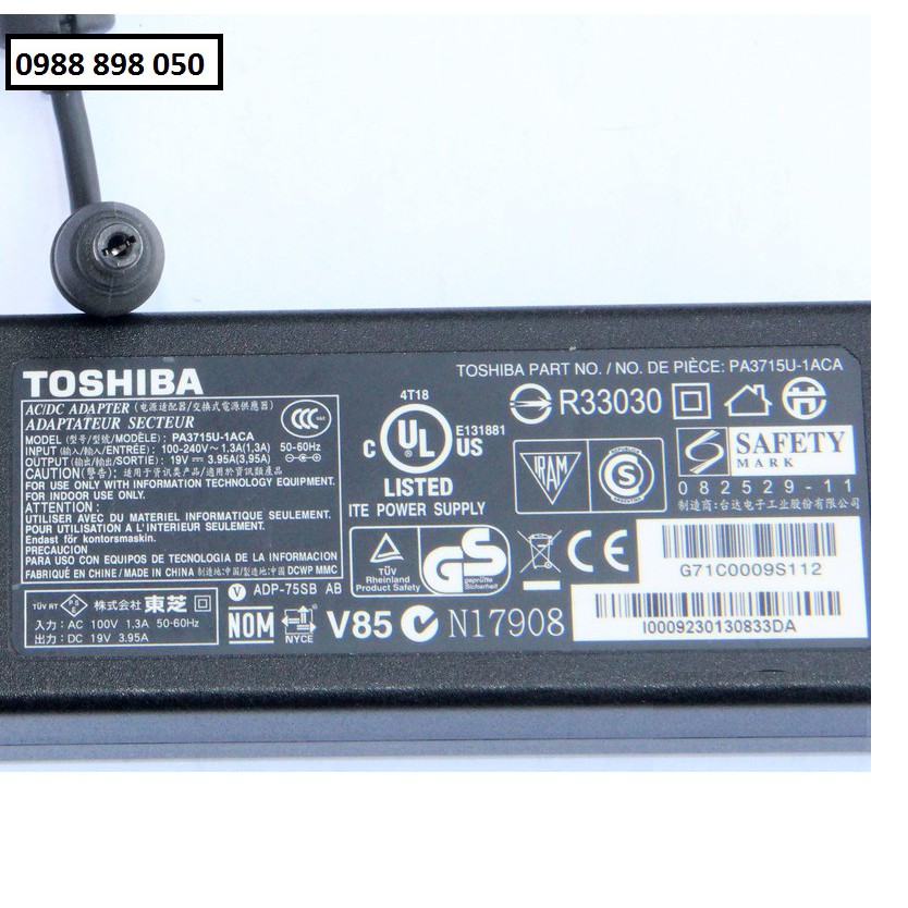 SẠC LAPTOP TOSHIBA 19V 3.95A zin bóc máy