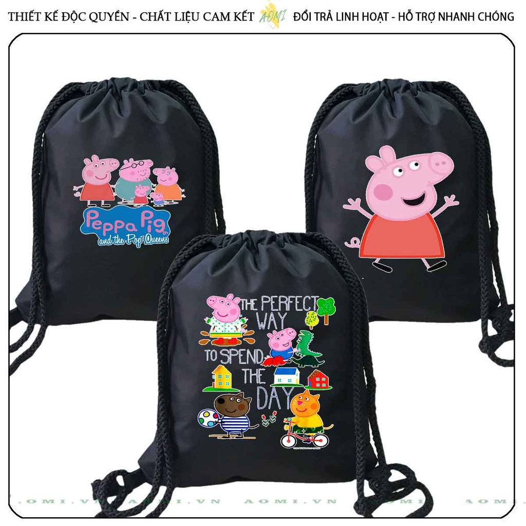 BALO MINI heo peppa AOMIVN DÂY RÚT ĐEO VAI 33x38cm NHỎ XINH UNISEX CHẤT CANVAS CUTE TIỆN ÍCH DU LỊCH DẠO PHỐ