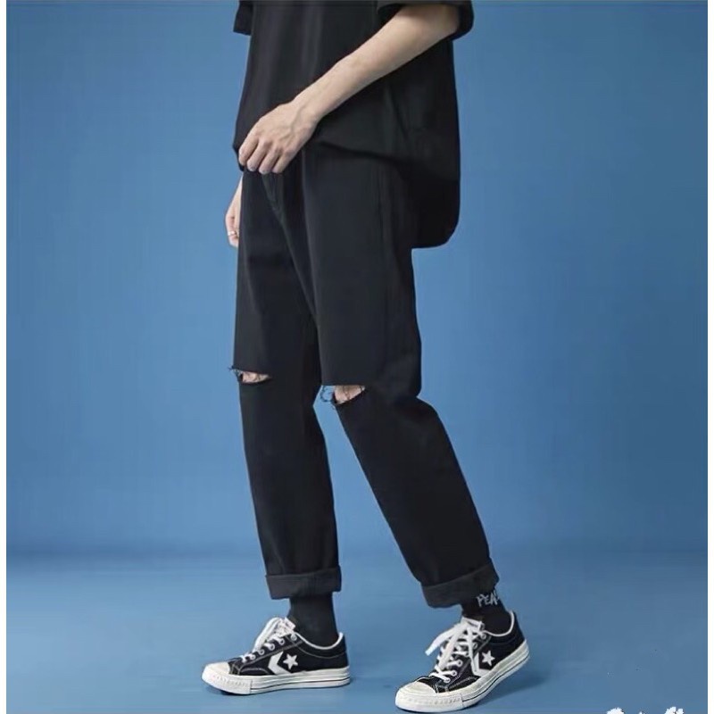 Quần jeans baggy màu đen nam nữ ống rộng style hàn quốc 2022