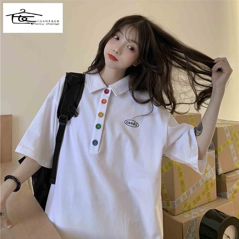 Áo Thun polo Ngắn Tay Form Rộng Phong Cách Harajuku Nhật Bản