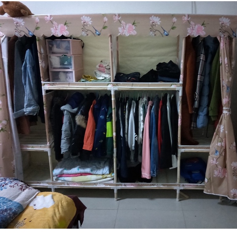 Tủ vải đựng quần áo vải khung gỗ BỌC NHỰA 4 buồng loại 1