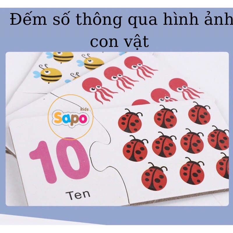 Bộ thẻ học ghép số kèm que tính giúp bé học đếm,đồ chơi toán học Montessori