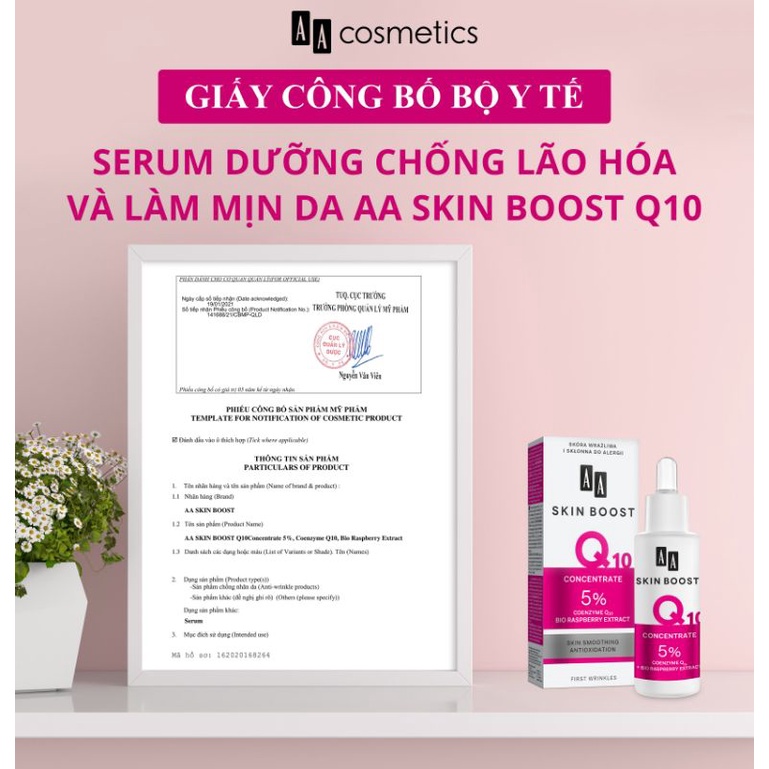 Serum trẻ hóa da và mờ nếp nhăn AA Skin Boost Q10 Concentrate của AA COSMETICS Ba Lan