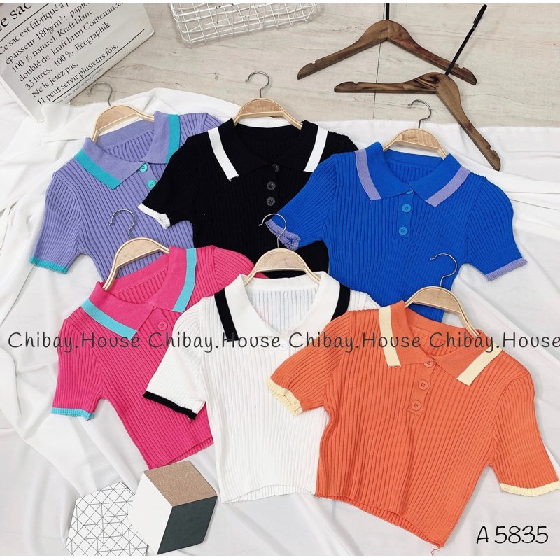 Áo len tăm cổ bẻ croptop ( hình thật, đổi trả nếu không giống hình )
