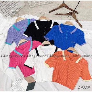 Áo len tăm cổ bẻ croptop ( hình thật, đổi trả nếu không giống hình )